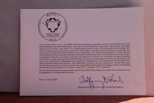 Ministerkarte zum Ausgabeanlaß: "Johann Conrad Schlaun", 6. April 1995; MiNr. 1787