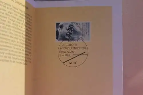 Ministerkarte zum Ausgabeanlaß: "Dietrich Bonhoeffer", 6. April 1995; MiNr. 1788