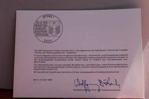 Ministerkarte zum Ausgabeanlaß: "Grundgedanken der Demokratie", 6. April 1995; MiNr. 1789