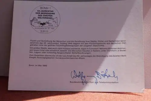 Ministerkarte zum Ausgabeanlaß: Blockausgabe: "Beendigung des 2. Weltkrieges" , 5. Mai 1995; MiNr. Block 31