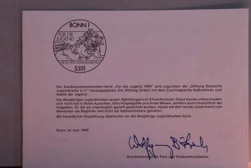 Ministerkarte zum Ausgabeanlaß:  "Für die Jugend 1995: Hunderassen", 8.Juni 1995; MiNr. 1797-1801