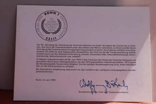 Ministerkarte zum Ausgabeanlaß:  "50 Jahre Vereinte Nationen", 8.Juni 1995; MiNr. 1804