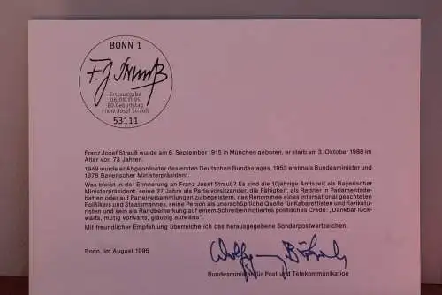 Ministerkarte zum Ausgabeanlaß:  "Franz J. Strauß", 6. Sept.1995; MiNr. 1818