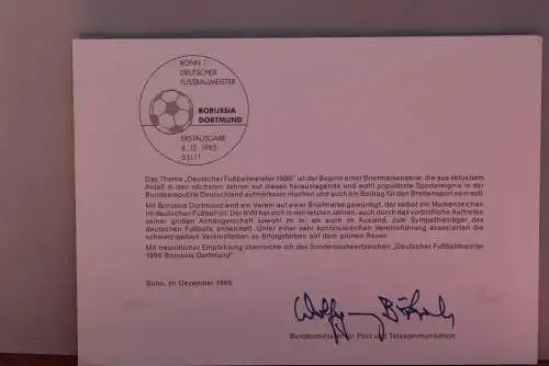 Ministerkarte zum Ausgabeanlaß:  "Deutscher Fußballmeister 1995", 6.12.1995; MiNr. 1833