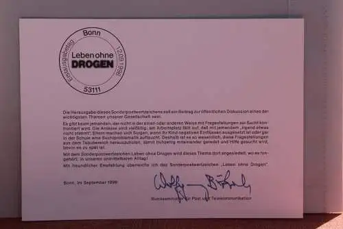 Ministerkarte zum Ausgabeanlaß:  "Leben ohne Drogen", 12.6.1996; MiNr. 1882