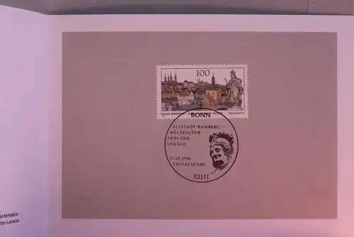 Ministerkarte zum Ausgabeanlaß:  "UNESCO Weltkulturerbe-Altstadt Bamberg", 12.9.1996; MiNr. 1881