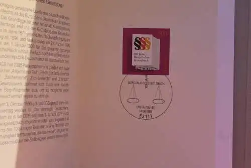 Ministerkarte zum Ausgabeanlaß:  "100 Jahre BGB", 14.8.1996; MiNr. 1874