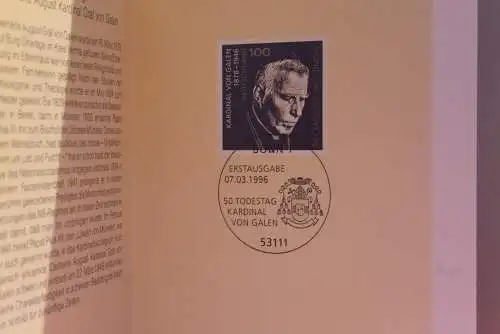 Ministerkarte zum Ausgabeanlaß: "Kardinal Graf von Galen", 7.3.1996; MiNr. 1848