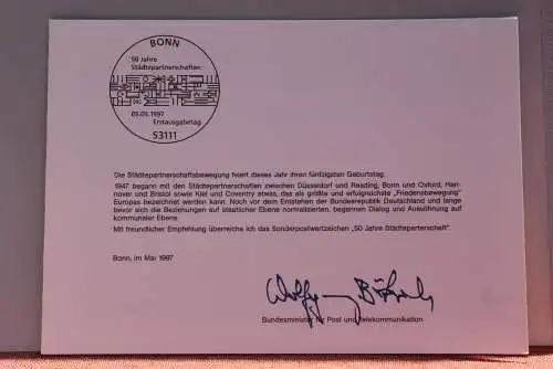 Ministerkarte zum Ausgabeanlaß: "Städtepartnerschaften", 5.5.1997; MiNr. 1917