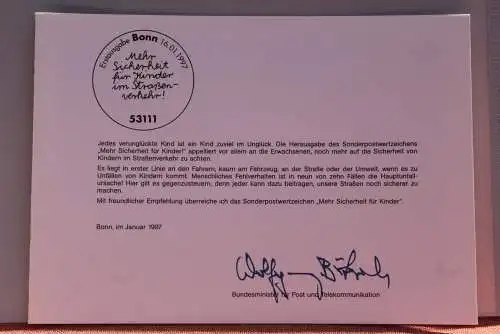 Ministerkarte zum Ausgabeanlaß: "Mehr Sicherheit für Kinder", 16.1.1997; MiNr. 1897