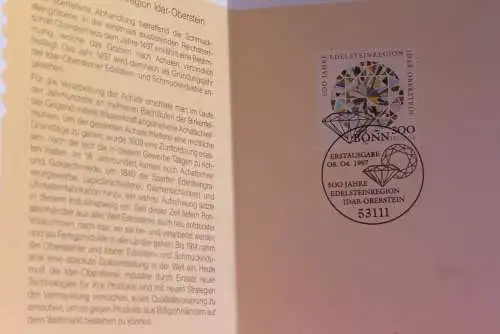 Ministerkarte zum Ausgabeanlaß: "Edelsteinregion Idar-Oberstein", 8.4.1997; MiNr. 1911