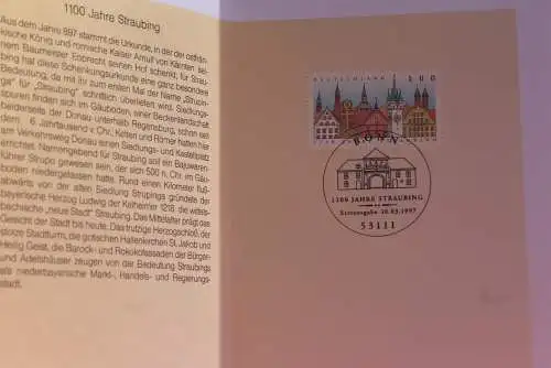 Ministerkarte zum Ausgabeanlaß: "1100 Jahre Straubing", 10.3.1997; MiNr. 1910