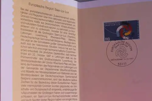 Ministerkarte zum Ausgabeanlaß: "Europäische Region Saar-Lor-Lux", 16.10.1997; MiNr. 1957