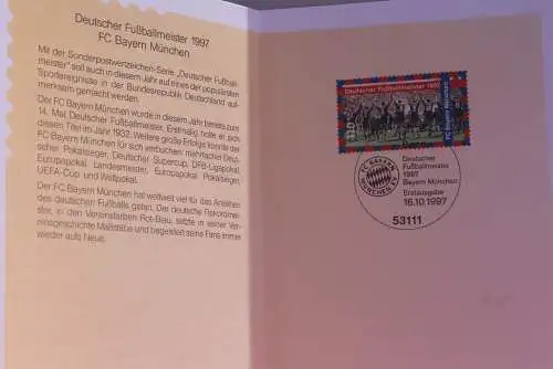 Ministerkarte zum Ausgabeanlaß: "Deutscher Fußballmeister 1997", 16.10.1997; MiNr. 1958