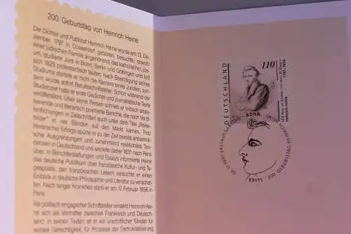 Ministerkarte zum Ausgabeanlaß: "Heinrich Heine", 6.11.1997; MiNr. 1962