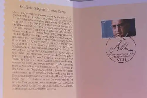 Ministerkarte zum Ausgabeanlaß: "Thomas Dehler", 6.11.1997; MiNr. 1963