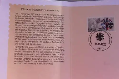 Ministerkarte zum Ausgabeanlaß: "Deutscher Caritasverband", 6.11.1997; MiNr. 1964