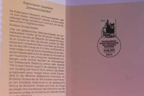 Ministerkarte zum Ausgabeanlaß: "Sehenswürdigkeiten: "Brühlsche Terrasse Dresden", 14.08.1997; MiNr. 1936