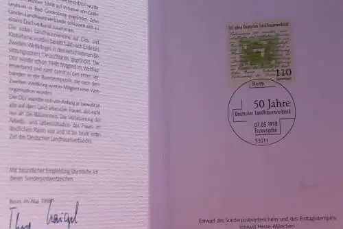 Ministerkarte zum Ausgabeanlaß: "50 Jahre Deutscher Landfrauenverband "; 7.5.1998; MiNr. 1988