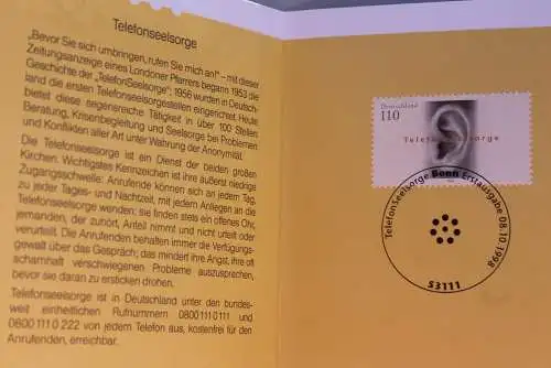 Ministerkarte zum Ausgabeanlaß: "Telefonseelsorge"; 8.10.1998; MiNr. 2021