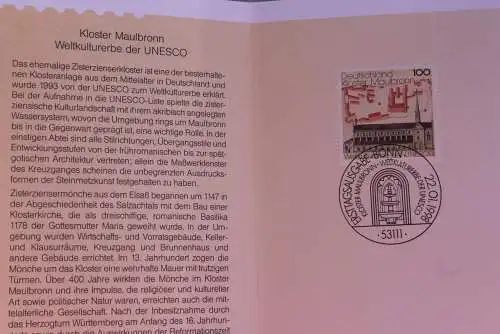 Ministerkarte zum Ausgabeanlaß: "UNESCO-Kloster Maulbronn"; 22.1.1998; MiNr. 1966