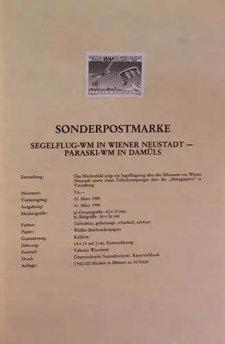 Schwarzdruck auf Schwarzdruckblatt Österreich 1989 zur Ausgabe: Segelflug-WM; Paraski-WM