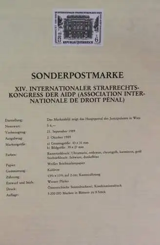 Schwarzdruck auf Schwarzdruckblatt Österreich 1989 zur Ausgabe: Internationaler Strafrechts-Kongress der AIDP