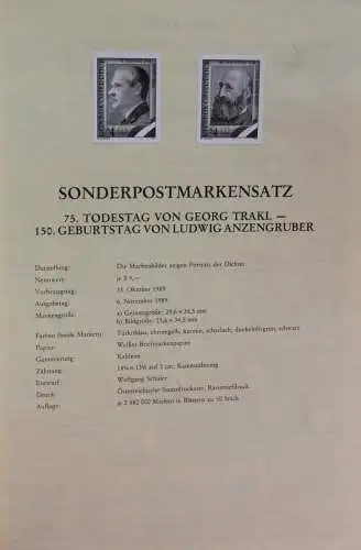 Schwarzdruck auf Schwarzdruckblatt Österreich 1989 zur Ausgabe: Georg Trakl, Ludwig Anzengruber