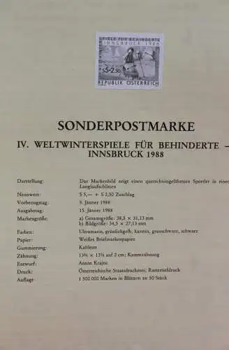 Schwarzdruck auf Schwarzdruckblatt Österreich 1988 zur Ausgabe: IV. Weltwinterspiele für Behinderte Innsbruck 1988