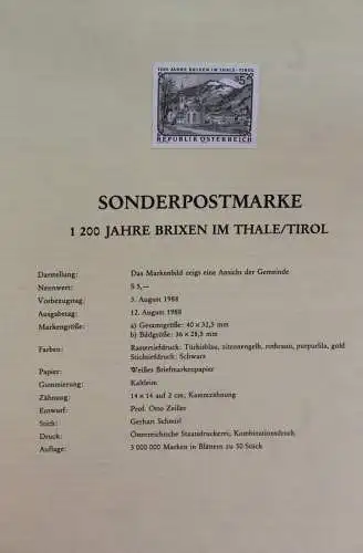 Schwarzdruck auf Schwarzdruckblatt Österreich 1988 zur Ausgabe: 1200 Jahre Brixen im Thale / Tirol