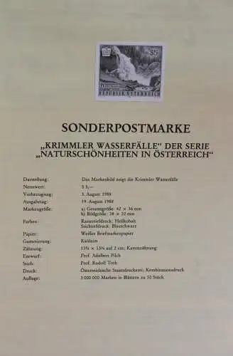 Schwarzdruck auf Schwarzdruckblatt Österreich 1988 zur Ausgabe: Naturschönheiten in Österreich: Krimmler Wasserfälle