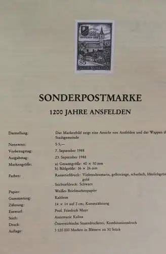 Schwarzdruck auf Schwarzdruckblatt Österreich 1988 zur Ausgabe: 1200 Jahre Ansfelden