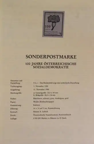 Schwarzdruck auf Schwarzdruckblatt Österreich 1988 zur Ausgabe: 100 Jahre Österreichische Sozialdemokratie