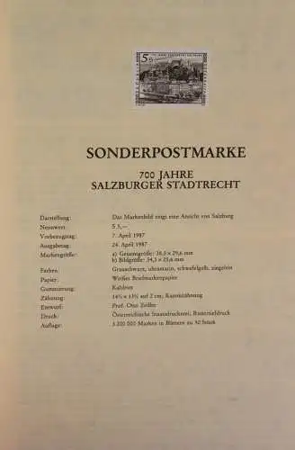 Schwarzdruck auf Schwarzdruckblatt Österreich 1987 zur Ausgabe: 700 Jahre Salzburger Stadtrecht