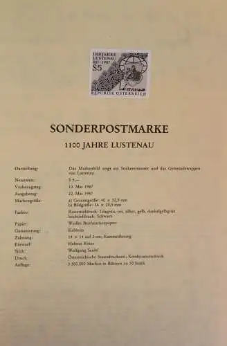 Schwarzdruck auf Schwarzdruckblatt Österreich 1987 zur Ausgabe: 1100 Jahre Lustenau