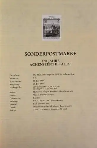 Schwarzdruck auf Schwarzdruckblatt Österreich 1987 zur Ausgabe: 100 Jahre Achenseeschiffahrt