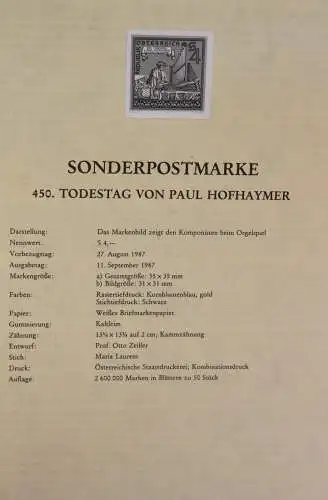 Schwarzdruck auf Schwarzdruckblatt Österreich 1987 zur Ausgabe: 450. Todestag Paul Hofhaymer