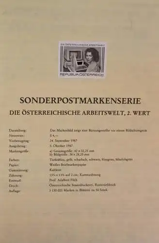 Schwarzdruck auf Schwarzdruckblatt Österreich 1987 zur Ausgabe: Österreichische Arbeitswelt: Büroangestellte am PC