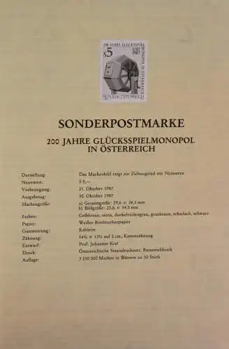 Schwarzdruck auf Schwarzdruckblatt Österreich 1987 zur Ausgabe: 200 Jahre Glücksspielmonopol in Österreich