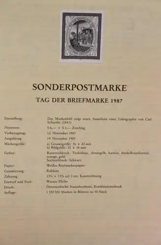 Schwarzdruck auf Schwarzdruckblatt Österreich 1987 zur Ausgabe: Tag der Briefmarke 1987