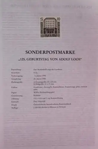 Schwarzdruck auf Schwarzdruckblatt Österreich 1995 zur Ausgabe: 125. Geburtstag Adolf Loos