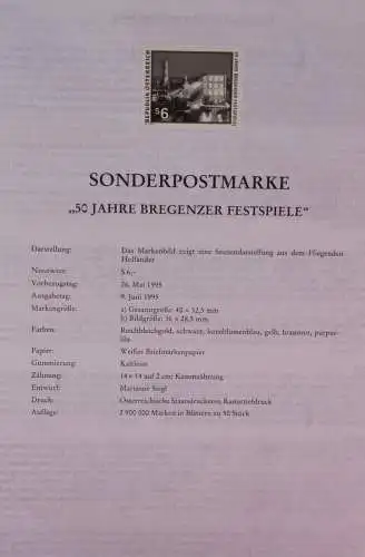 Schwarzdruck auf Schwarzdruckblatt Österreich 1995 zur Ausgabe: 50 Jahre Bregenzer Festspiele