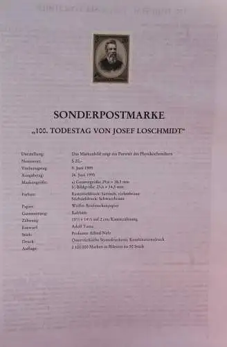 Schwarzdruck auf Schwarzdruckblatt Österreich 1995 zur Ausgabe: 100. Todestag Josef Loschmidt