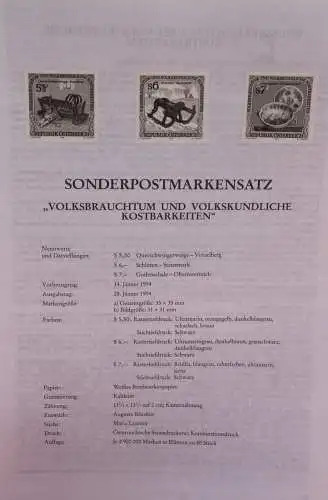 Schwarzdruck auf Schwarzdruckblatt Österreich 1994 zur Ausgabe: Volksbrauchtum und Kostbarkeiten