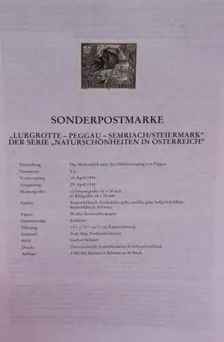 Schwarzdruck auf Schwarzdruckblatt Österreich 1994 zur Ausgabe Naturschönheiten in Österreich Lurgrotte-Peggau-Semriach