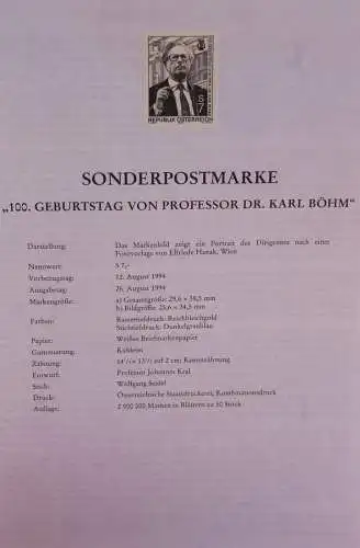 Schwarzdruck auf Schwarzdruckblatt Österreich 1994 zur Ausgabe: 100. Geburtstag Prof. Dr. Karl Böhm