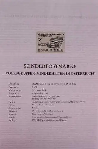 Schwarzdruck auf Schwarzdruckblatt Österreich 1994 zur Ausgabe: Minderheiten in Österreich