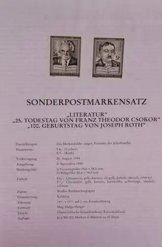 Schwarzdruck auf Schwarzdruckblatt Österreich 1994 zur Ausgabe: Franz Th. Csokor und Joseph Roth