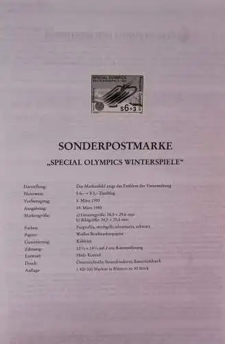 Schwarzdruck auf Schwarzdruckblatt Österreich 1993 zur Ausgabe: SPECIAL OLYMPICS Winterspiele