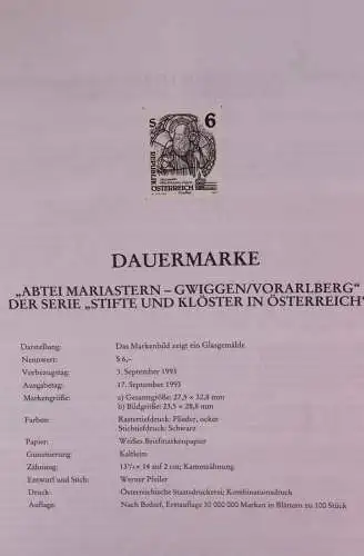 Schwarzdruck auf Schwarzdruckblatt Österreich 1993 zur Ausgabe: Stifte und Klöster in Österreich:Abtei Mariastern-Gwigg